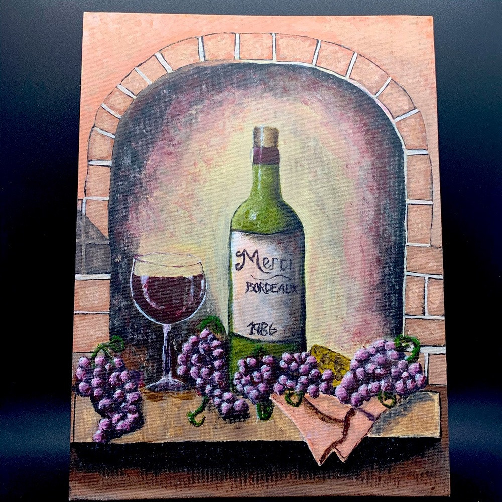 Free shipping!Original Art Wine & Grapes Painting